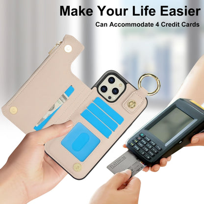 For iPhone 12 Pro Max RFlD Anti-theft Double Buckle Ring Zipper Card Phone Case(White) - iPhone 12 Pro Max Cases by buy2fix | Online Shopping UK | buy2fix