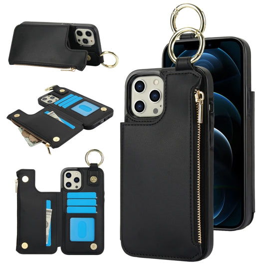 For iPhone 12 Pro Max RFlD Anti-theft Double Buckle Ring Zipper Card Phone Case(Black) - iPhone 12 Pro Max Cases by buy2fix | Online Shopping UK | buy2fix