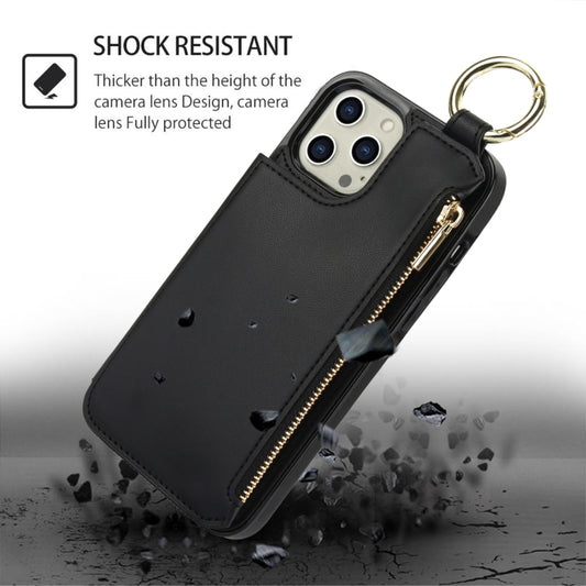 For iPhone 12 Pro Max RFlD Anti-theft Double Buckle Ring Zipper Card Phone Case(Black) - iPhone 12 Pro Max Cases by buy2fix | Online Shopping UK | buy2fix