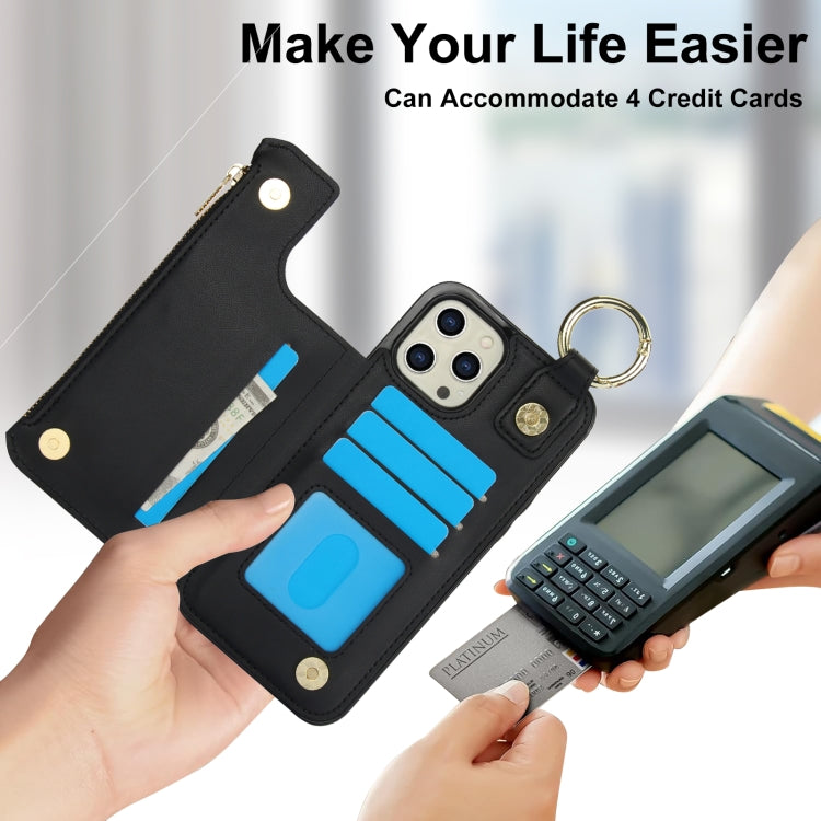 For iPhone 12 Pro Max RFlD Anti-theft Double Buckle Ring Zipper Card Phone Case(Black) - iPhone 12 Pro Max Cases by buy2fix | Online Shopping UK | buy2fix