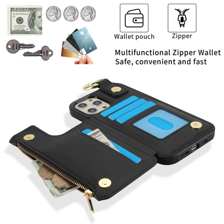 For iPhone 12 Pro Max RFlD Anti-theft Double Buckle Ring Zipper Card Phone Case(Black) - iPhone 12 Pro Max Cases by buy2fix | Online Shopping UK | buy2fix
