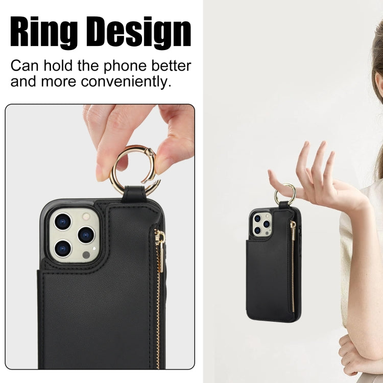 For iPhone 12 Pro Max RFlD Anti-theft Double Buckle Ring Zipper Card Phone Case(Black) - iPhone 12 Pro Max Cases by buy2fix | Online Shopping UK | buy2fix