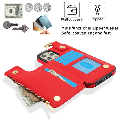 For iPhone 12 Pro Max RFlD Anti-theft Double Buckle Ring Zipper Card Phone Case(Red) - iPhone 12 Pro Max Cases by buy2fix | Online Shopping UK | buy2fix