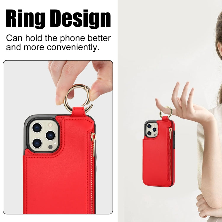 For iPhone 12 Pro Max RFlD Anti-theft Double Buckle Ring Zipper Card Phone Case(Red) - iPhone 12 Pro Max Cases by buy2fix | Online Shopping UK | buy2fix