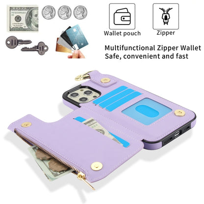 For iPhone 12 Pro Max RFlD Anti-theft Double Buckle Ring Zipper Card Phone Case(Purple) - iPhone 12 Pro Max Cases by buy2fix | Online Shopping UK | buy2fix