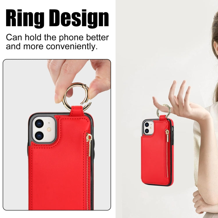 For iPhone 11 RFlD Anti-theft Double Buckle Ring Zipper Card Phone Case(Red) - iPhone 11 Cases by buy2fix | Online Shopping UK | buy2fix