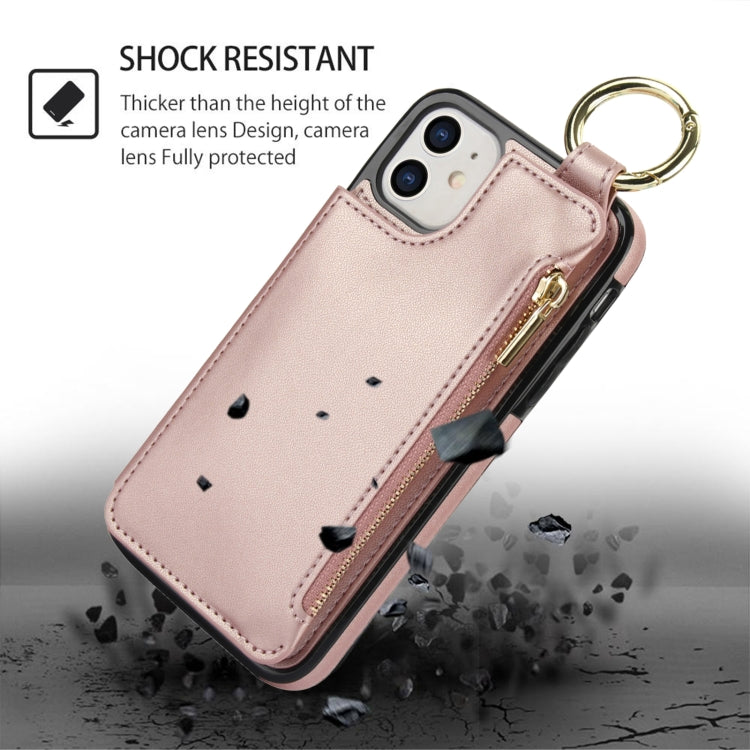 For iPhone 11 RFlD Anti-theft Double Buckle Ring Zipper Card Phone Case(Rose Gold) - iPhone 11 Cases by buy2fix | Online Shopping UK | buy2fix