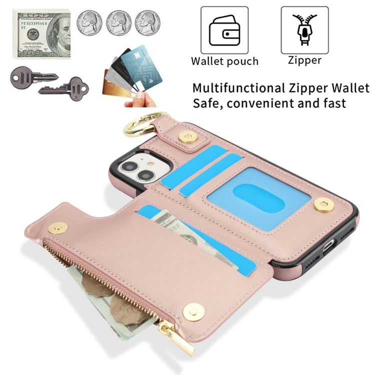 For iPhone 11 RFlD Anti-theft Double Buckle Ring Zipper Card Phone Case(Rose Gold) - iPhone 11 Cases by buy2fix | Online Shopping UK | buy2fix