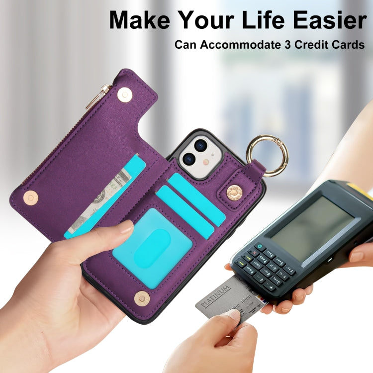 For iPhone 11 RFlD Anti-theft Double Buckle Ring Zipper Card Phone Case(Dark Purple) - iPhone 11 Cases by buy2fix | Online Shopping UK | buy2fix