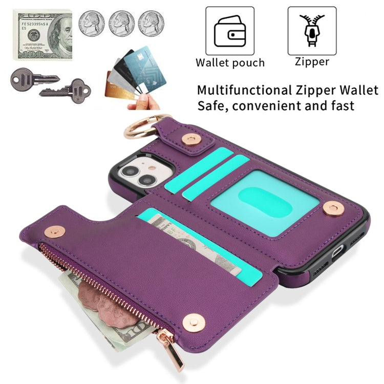 For iPhone 11 RFlD Anti-theft Double Buckle Ring Zipper Card Phone Case(Dark Purple) - iPhone 11 Cases by buy2fix | Online Shopping UK | buy2fix