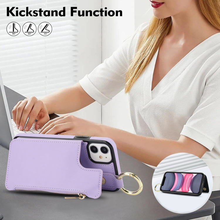For iPhone 11 RFlD Anti-theft Double Buckle Ring Zipper Card Phone Case(Purple) - iPhone 11 Cases by buy2fix | Online Shopping UK | buy2fix