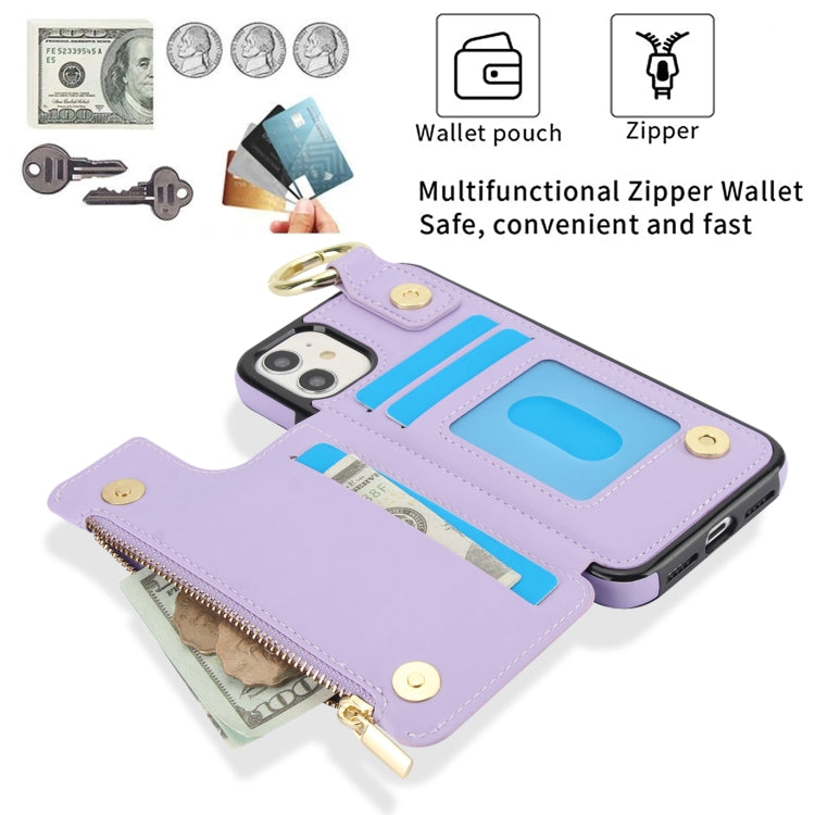 For iPhone 11 RFlD Anti-theft Double Buckle Ring Zipper Card Phone Case(Purple) - iPhone 11 Cases by buy2fix | Online Shopping UK | buy2fix