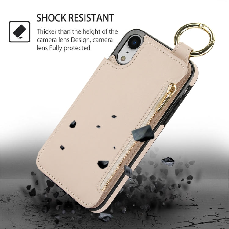 For iPhone XR RFlD Anti-theft Double Buckle Ring Zipper Card Phone Case(White) - More iPhone Cases by buy2fix | Online Shopping UK | buy2fix