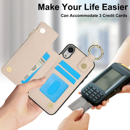 For iPhone XR RFlD Anti-theft Double Buckle Ring Zipper Card Phone Case(White) - More iPhone Cases by buy2fix | Online Shopping UK | buy2fix