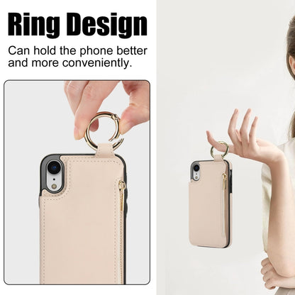 For iPhone XR RFlD Anti-theft Double Buckle Ring Zipper Card Phone Case(White) - More iPhone Cases by buy2fix | Online Shopping UK | buy2fix