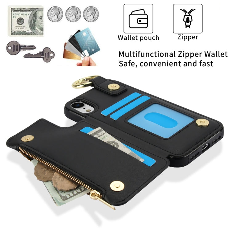 For iPhone XR RFlD Anti-theft Double Buckle Ring Zipper Card Phone Case(Black) - More iPhone Cases by buy2fix | Online Shopping UK | buy2fix