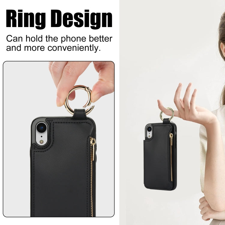 For iPhone XR RFlD Anti-theft Double Buckle Ring Zipper Card Phone Case(Black) - More iPhone Cases by buy2fix | Online Shopping UK | buy2fix