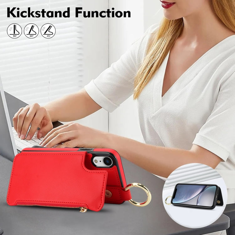 For iPhone XR RFlD Anti-theft Double Buckle Ring Zipper Card Phone Case(Red) - More iPhone Cases by buy2fix | Online Shopping UK | buy2fix