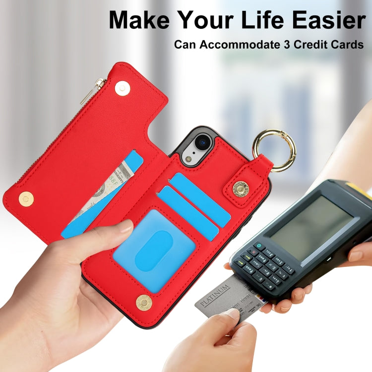 For iPhone XR RFlD Anti-theft Double Buckle Ring Zipper Card Phone Case(Red) - More iPhone Cases by buy2fix | Online Shopping UK | buy2fix