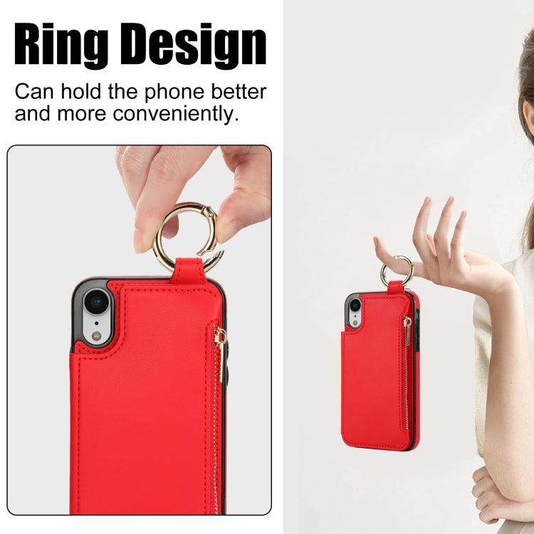 For iPhone XR RFlD Anti-theft Double Buckle Ring Zipper Card Phone Case(Red) - More iPhone Cases by buy2fix | Online Shopping UK | buy2fix