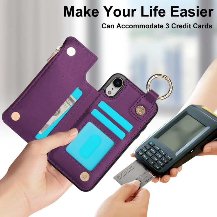 For iPhone XR RFlD Anti-theft Double Buckle Ring Zipper Card Phone Case(Dark Purple) - More iPhone Cases by buy2fix | Online Shopping UK | buy2fix