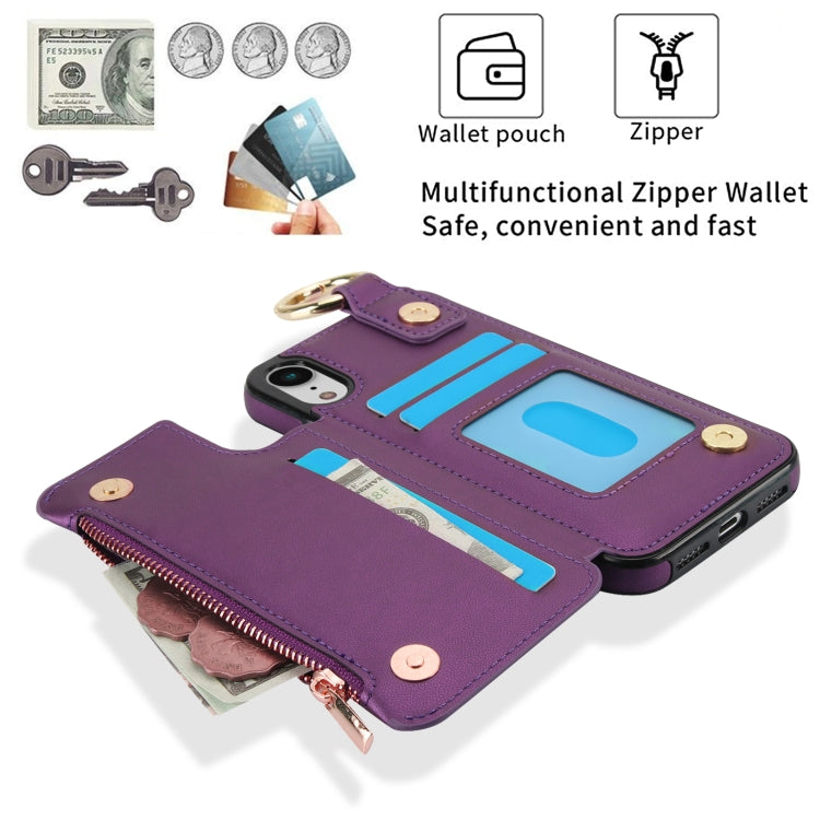 For iPhone XR RFlD Anti-theft Double Buckle Ring Zipper Card Phone Case(Dark Purple) - More iPhone Cases by buy2fix | Online Shopping UK | buy2fix