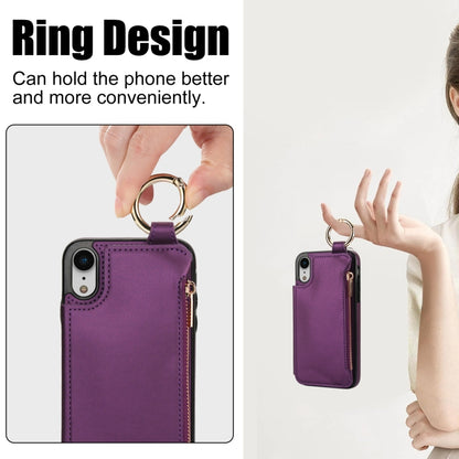 For iPhone XR RFlD Anti-theft Double Buckle Ring Zipper Card Phone Case(Dark Purple) - More iPhone Cases by buy2fix | Online Shopping UK | buy2fix