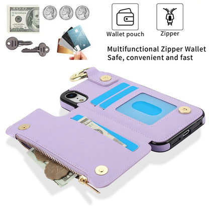 For iPhone XR RFlD Anti-theft Double Buckle Ring Zipper Card Phone Case(Purple) - More iPhone Cases by buy2fix | Online Shopping UK | buy2fix