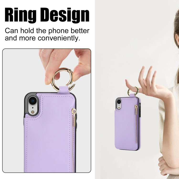 For iPhone XR RFlD Anti-theft Double Buckle Ring Zipper Card Phone Case(Purple) - More iPhone Cases by buy2fix | Online Shopping UK | buy2fix