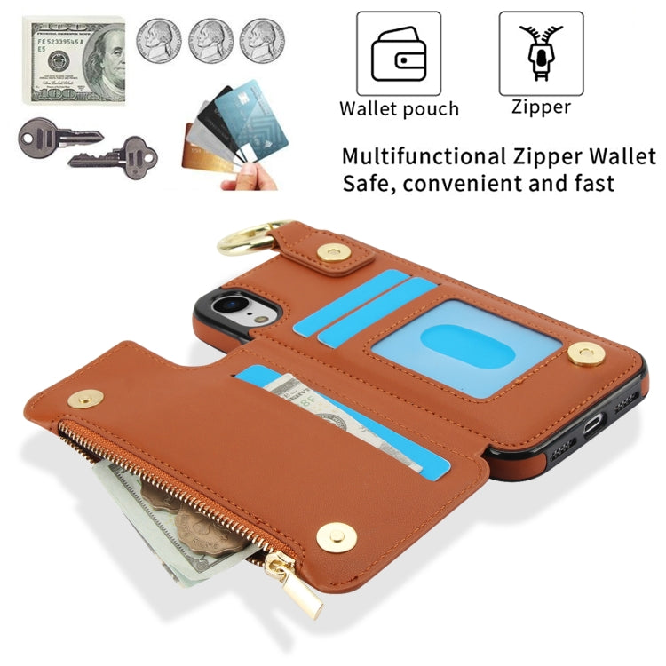 For iPhone XR RFlD Anti-theft Double Buckle Ring Zipper Card Phone Case(Brown) - More iPhone Cases by buy2fix | Online Shopping UK | buy2fix