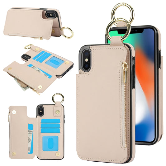 For iPhone XS Max RFlD Anti-theft Double Buckle Ring Zipper Card Phone Case(White) - More iPhone Cases by buy2fix | Online Shopping UK | buy2fix