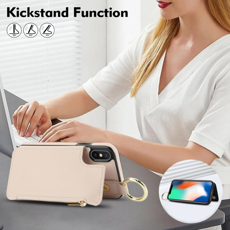 For iPhone XS Max RFlD Anti-theft Double Buckle Ring Zipper Card Phone Case(White) - More iPhone Cases by buy2fix | Online Shopping UK | buy2fix