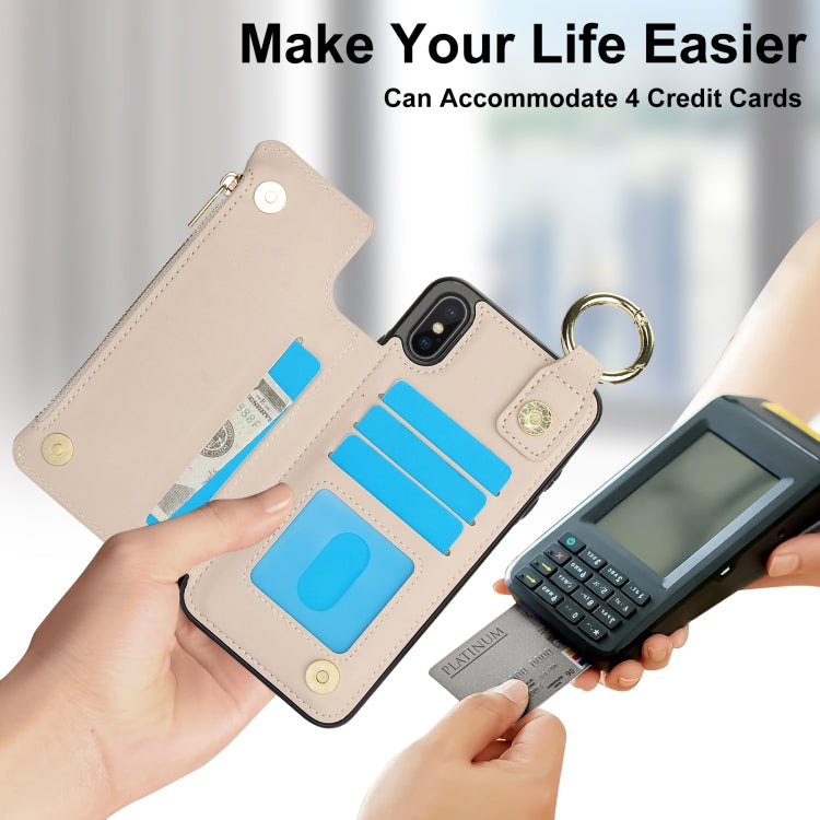 For iPhone XS Max RFlD Anti-theft Double Buckle Ring Zipper Card Phone Case(White) - More iPhone Cases by buy2fix | Online Shopping UK | buy2fix