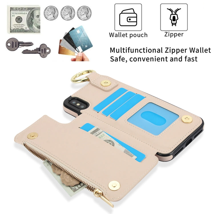 For iPhone XS Max RFlD Anti-theft Double Buckle Ring Zipper Card Phone Case(White) - More iPhone Cases by buy2fix | Online Shopping UK | buy2fix