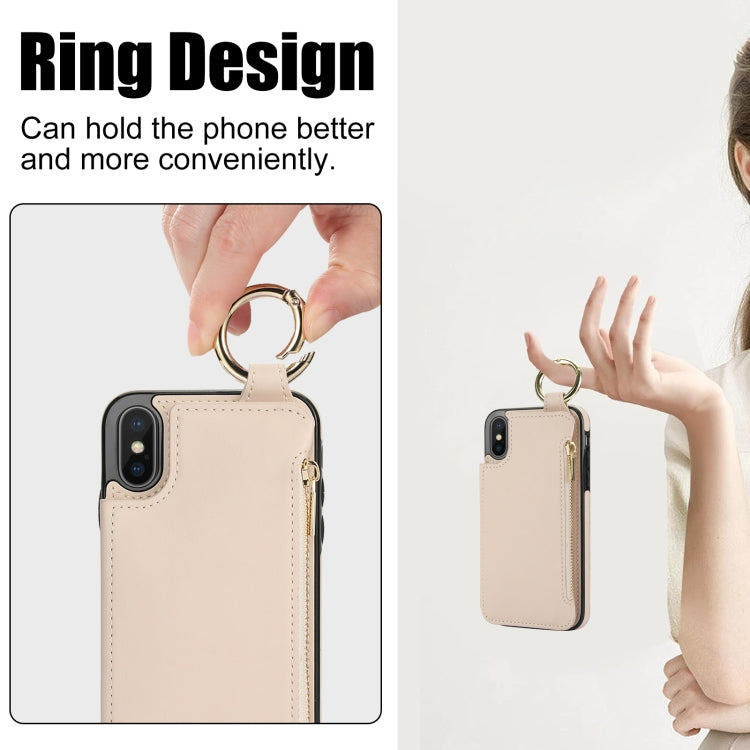 For iPhone XS Max RFlD Anti-theft Double Buckle Ring Zipper Card Phone Case(White) - More iPhone Cases by buy2fix | Online Shopping UK | buy2fix