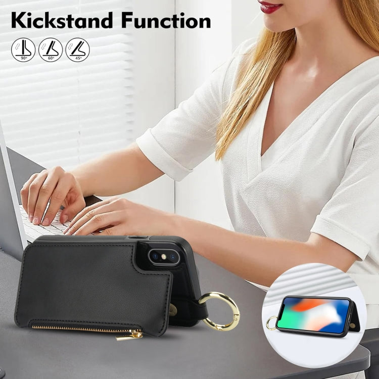 For iPhone XS Max RFlD Anti-theft Double Buckle Ring Zipper Card Phone Case(Black) - More iPhone Cases by buy2fix | Online Shopping UK | buy2fix