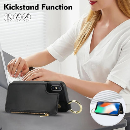 For iPhone XS Max RFlD Anti-theft Double Buckle Ring Zipper Card Phone Case(Black) - More iPhone Cases by buy2fix | Online Shopping UK | buy2fix