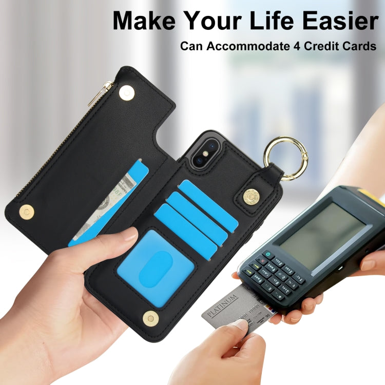For iPhone XS Max RFlD Anti-theft Double Buckle Ring Zipper Card Phone Case(Black) - More iPhone Cases by buy2fix | Online Shopping UK | buy2fix