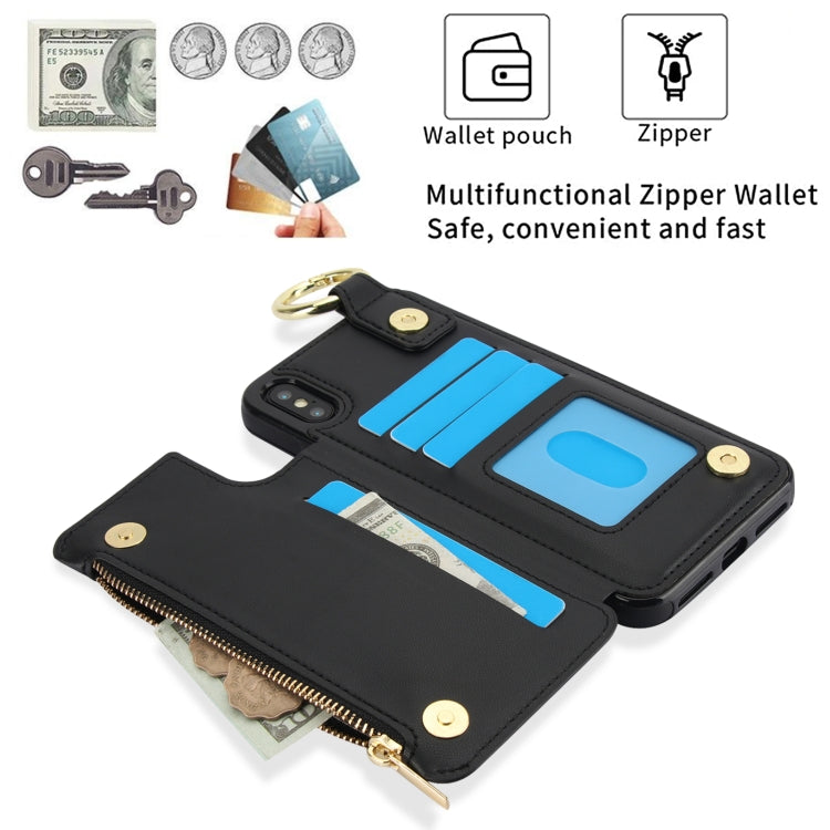 For iPhone XS Max RFlD Anti-theft Double Buckle Ring Zipper Card Phone Case(Black) - More iPhone Cases by buy2fix | Online Shopping UK | buy2fix