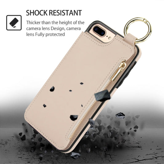 For iPhone 8 Plus / 7 Plus RFlD Anti-theft Double Buckle Ring Zipper Card Phone Case(White) - More iPhone Cases by buy2fix | Online Shopping UK | buy2fix