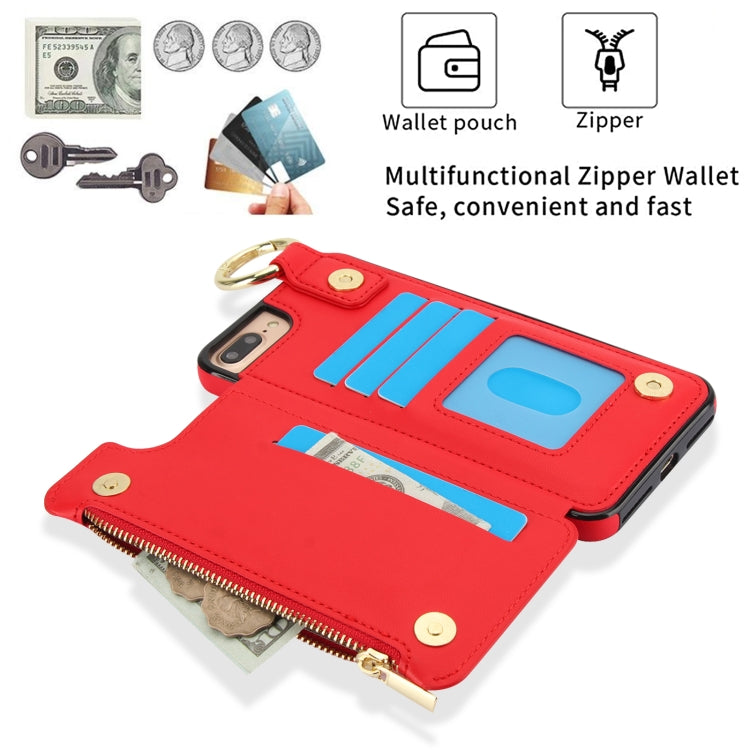 For iPhone 8 Plus / 7 Plus RFlD Anti-theft Double Buckle Ring Zipper Card Phone Case(Red) - More iPhone Cases by buy2fix | Online Shopping UK | buy2fix