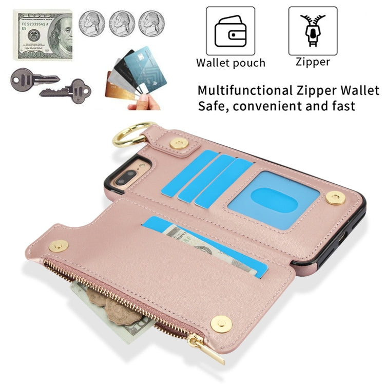 For iPhone 8 Plus / 7 Plus RFlD Anti-theft Double Buckle Ring Zipper Card Phone Case(Rose Gold) - More iPhone Cases by buy2fix | Online Shopping UK | buy2fix