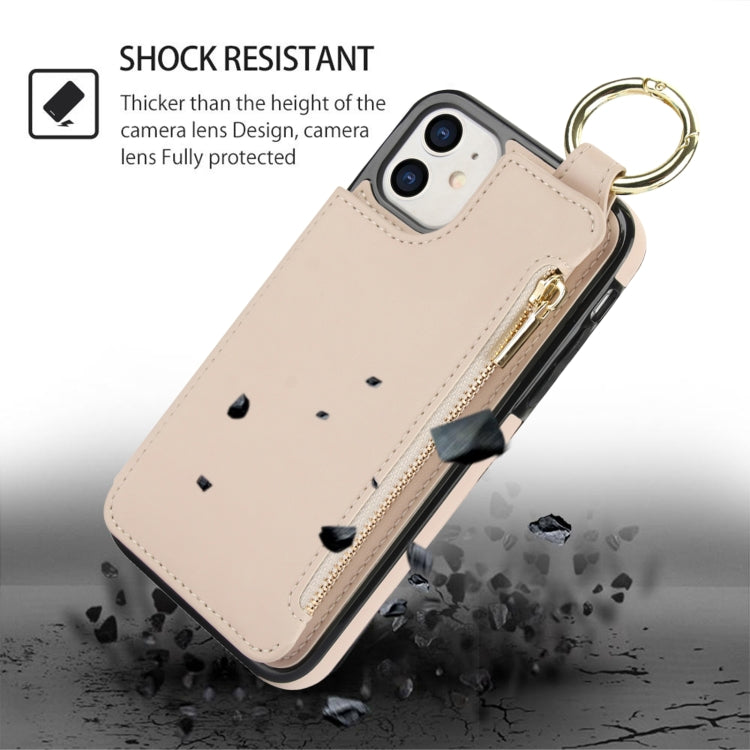 For iPhone 12 RFlD Anti-theft Double Buckle Ring Zipper Card Phone Case(White) - iPhone 12 Pro Max Cases by buy2fix | Online Shopping UK | buy2fix