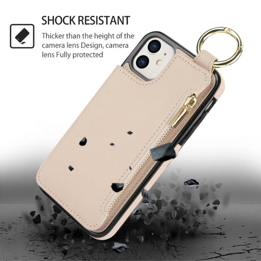 For iPhone 12 RFlD Anti-theft Double Buckle Ring Zipper Card Phone Case(White) - iPhone 12 Pro Max Cases by buy2fix | Online Shopping UK | buy2fix