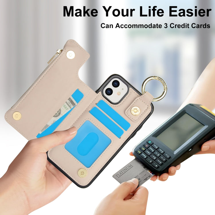 For iPhone 12 RFlD Anti-theft Double Buckle Ring Zipper Card Phone Case(White) - iPhone 12 Pro Max Cases by buy2fix | Online Shopping UK | buy2fix