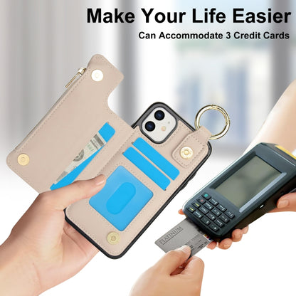 For iPhone 12 RFlD Anti-theft Double Buckle Ring Zipper Card Phone Case(White) - iPhone 12 Pro Max Cases by buy2fix | Online Shopping UK | buy2fix
