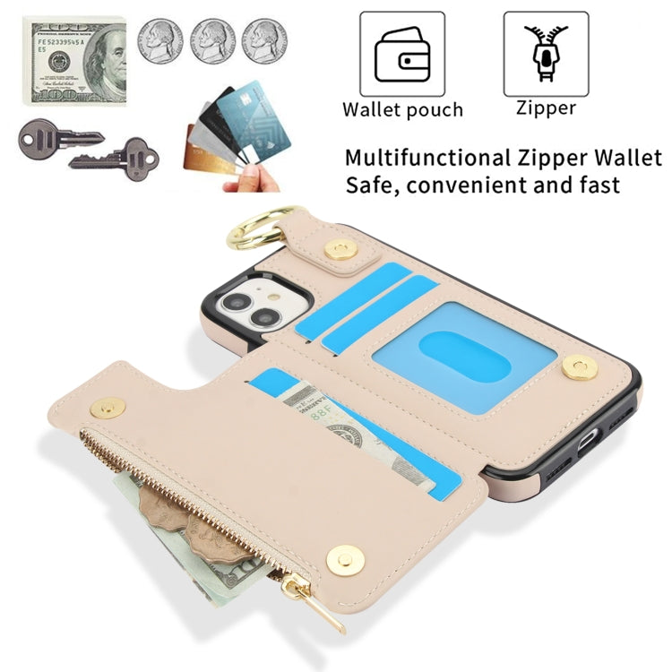 For iPhone 12 RFlD Anti-theft Double Buckle Ring Zipper Card Phone Case(White) - iPhone 12 Pro Max Cases by buy2fix | Online Shopping UK | buy2fix