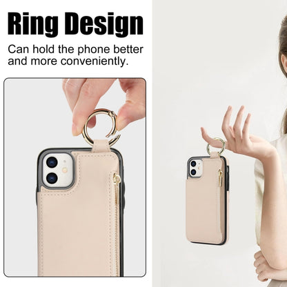 For iPhone 12 RFlD Anti-theft Double Buckle Ring Zipper Card Phone Case(White) - iPhone 12 Pro Max Cases by buy2fix | Online Shopping UK | buy2fix