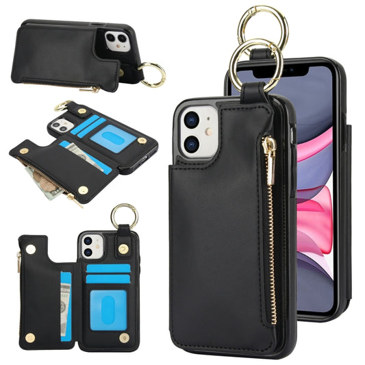 For iPhone 12 RFlD Anti-theft Double Buckle Ring Zipper Card Phone Case(Black) - iPhone 12 Pro Max Cases by buy2fix | Online Shopping UK | buy2fix