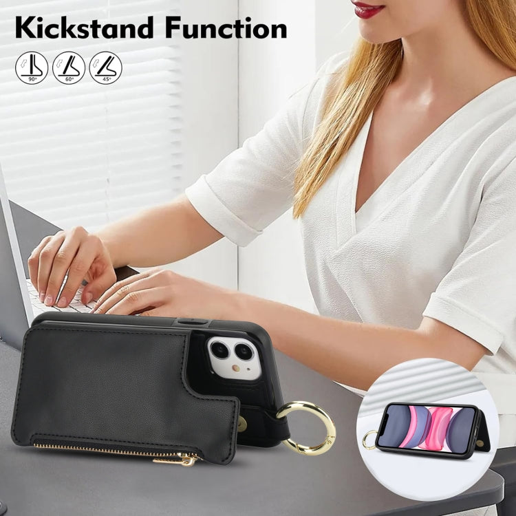 For iPhone 12 RFlD Anti-theft Double Buckle Ring Zipper Card Phone Case(Black) - iPhone 12 Pro Max Cases by buy2fix | Online Shopping UK | buy2fix